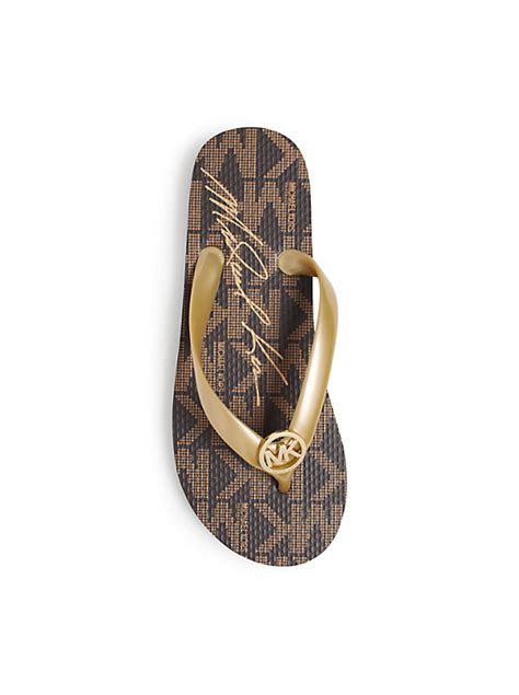 michael kors logo charm flip flops|Michael Kors Women's Repeat Logo Flip Flops, Camel/Cream, .